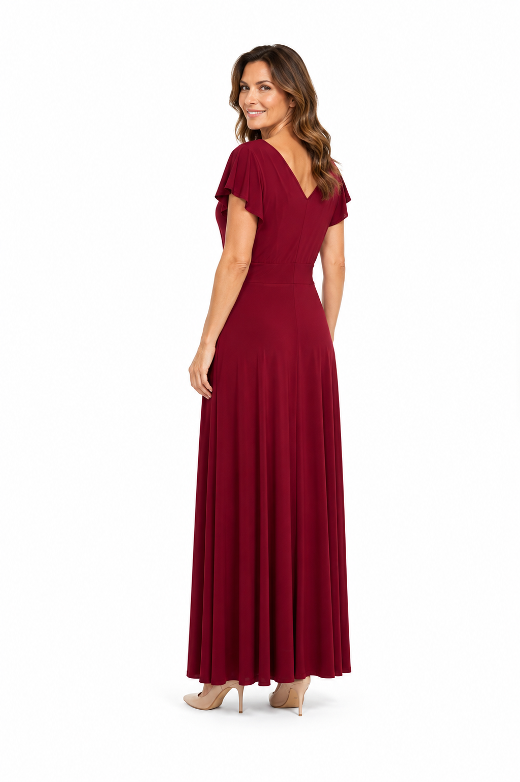 Arriendo de vestido largo de lycra rojo italiano escote y espalda en V