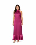 Arriendo de Vestido largo cuello halter morado de seda