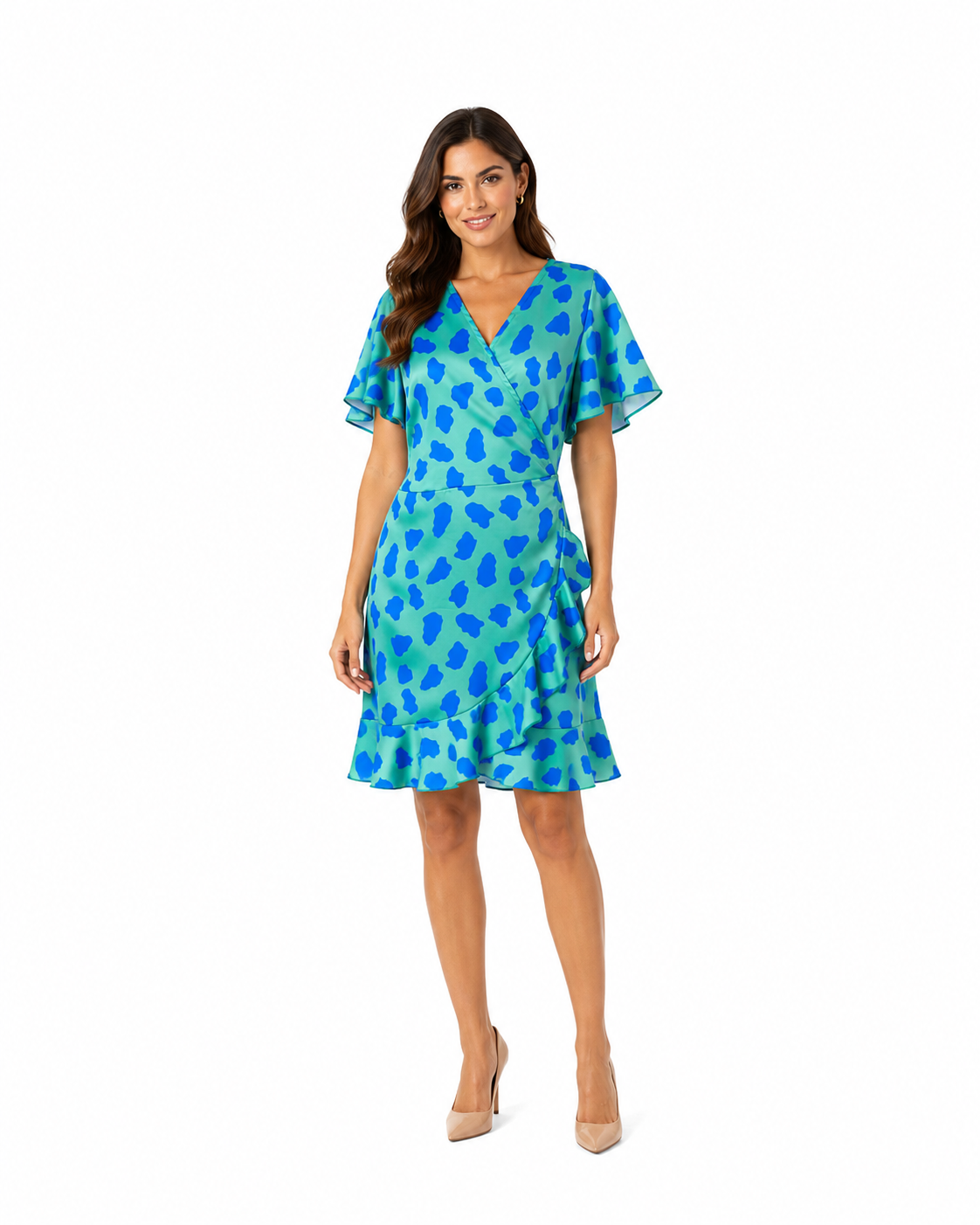 Arriendo de Vestido corto estampado celeste con azul