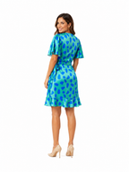 Arriendo de Vestido corto estampado celeste con azul