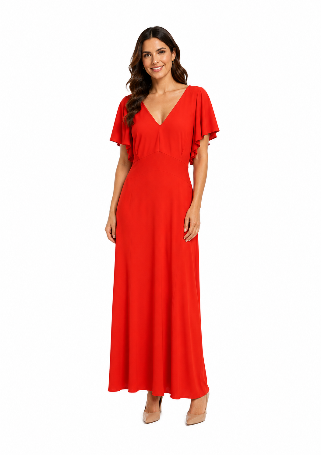 Arriendo de Vestido largo rojo con manguitas de lycra