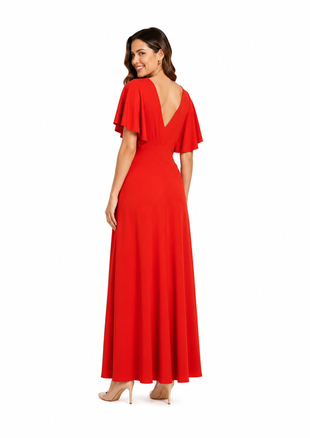Arriendo de Vestido largo rojo con manguitas de lycra