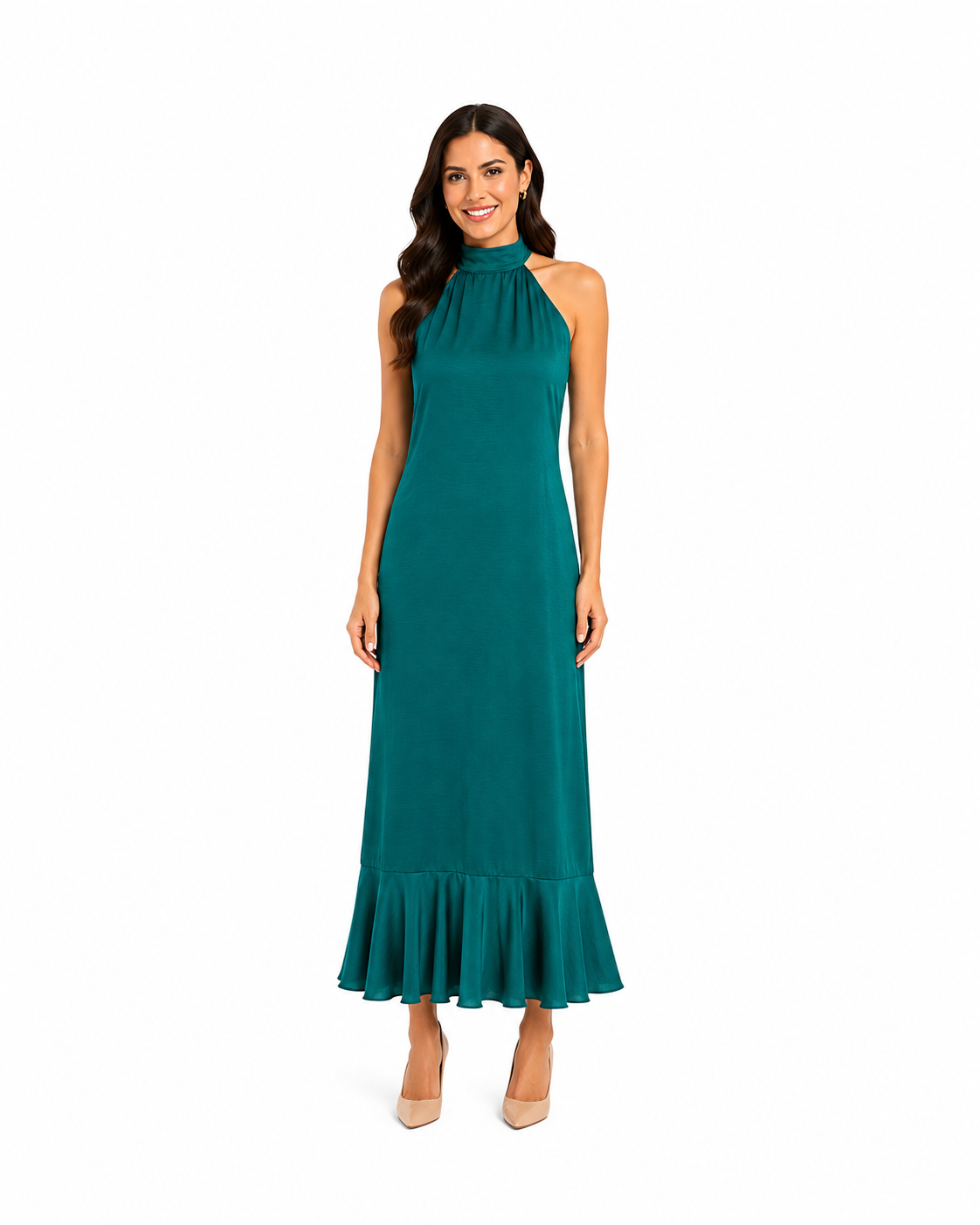 Arriendo de Vestido largo marca debut color verde halter
