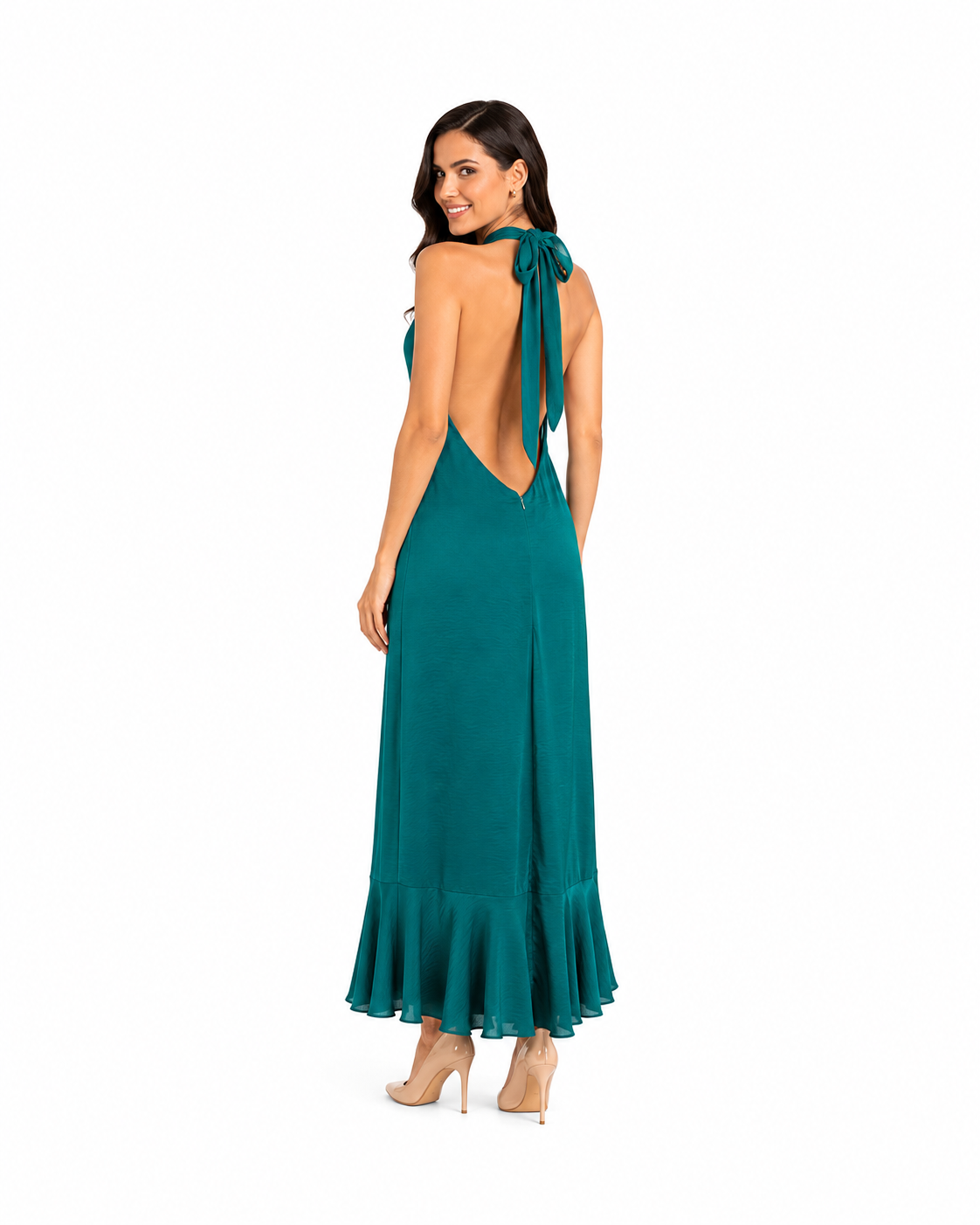 Arriendo de Vestido largo marca debut color verde halter