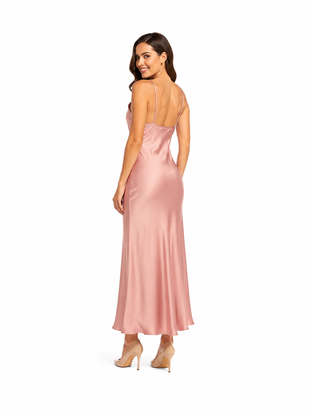Arriendo de Vestido middie rosado con botones en el tajo y escote en v