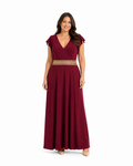 Arriendo de vestido largo burdeo con cinturon dorado indu malika