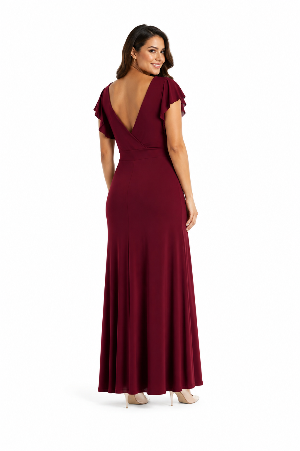 Arriendo de vestido largo burdeo con cinturon dorado indu malika