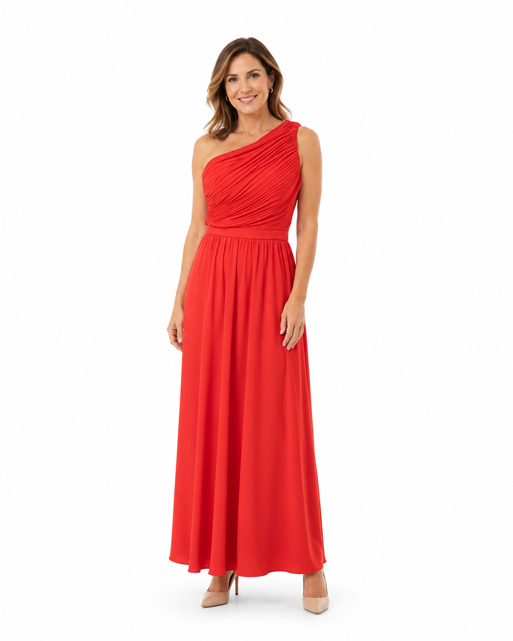 Arriendo de vestido largo color coral de gasa