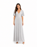 Arriendo de vestido largo plateado cuello en v