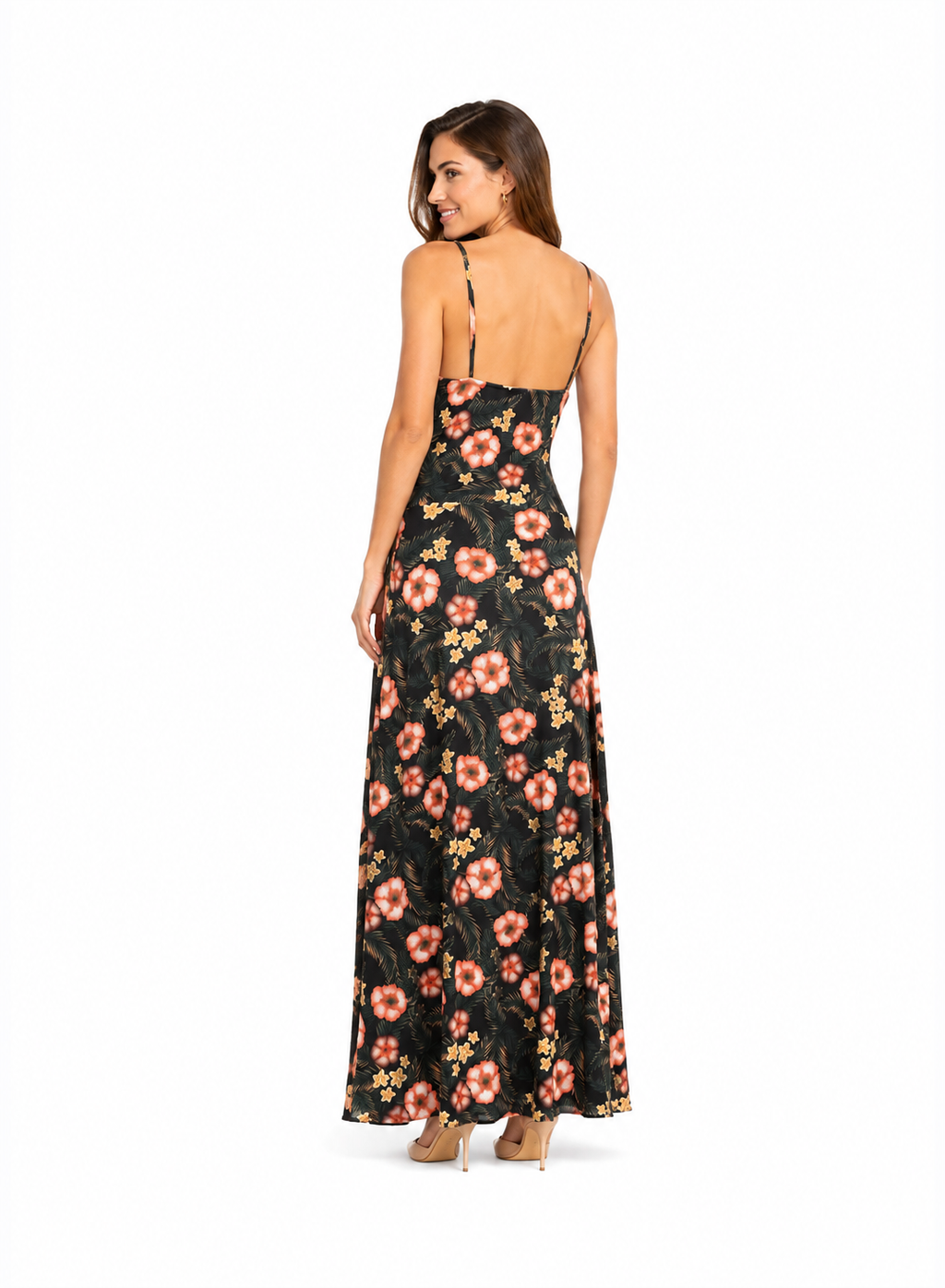 Arriendo de vestido largo lycra flores hawaianas