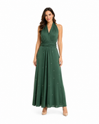 Arriendo de vestido largo verde oscuro armable