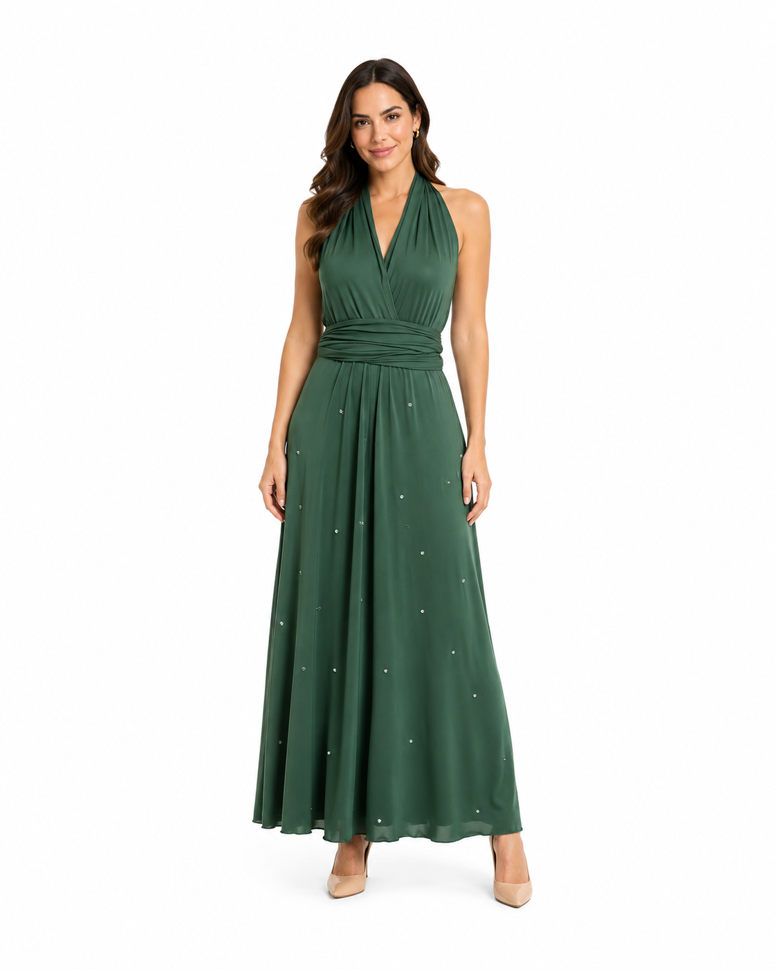 Arriendo de vestido largo verde oscuro armable