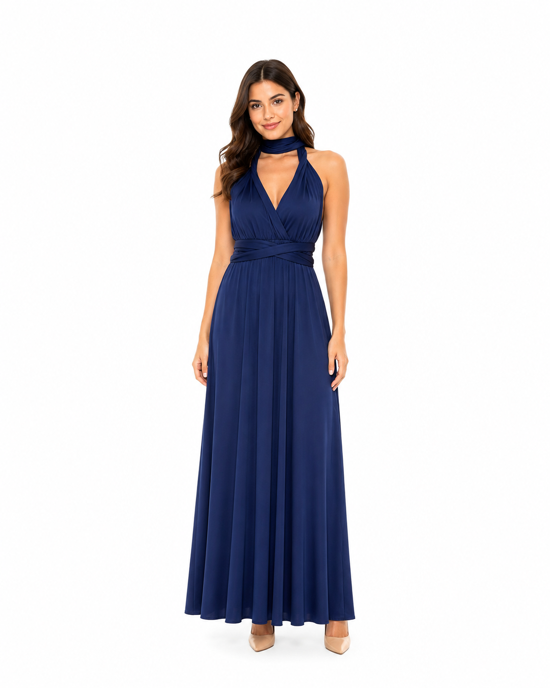 Arriendo de vestido largo azul armable lycra
