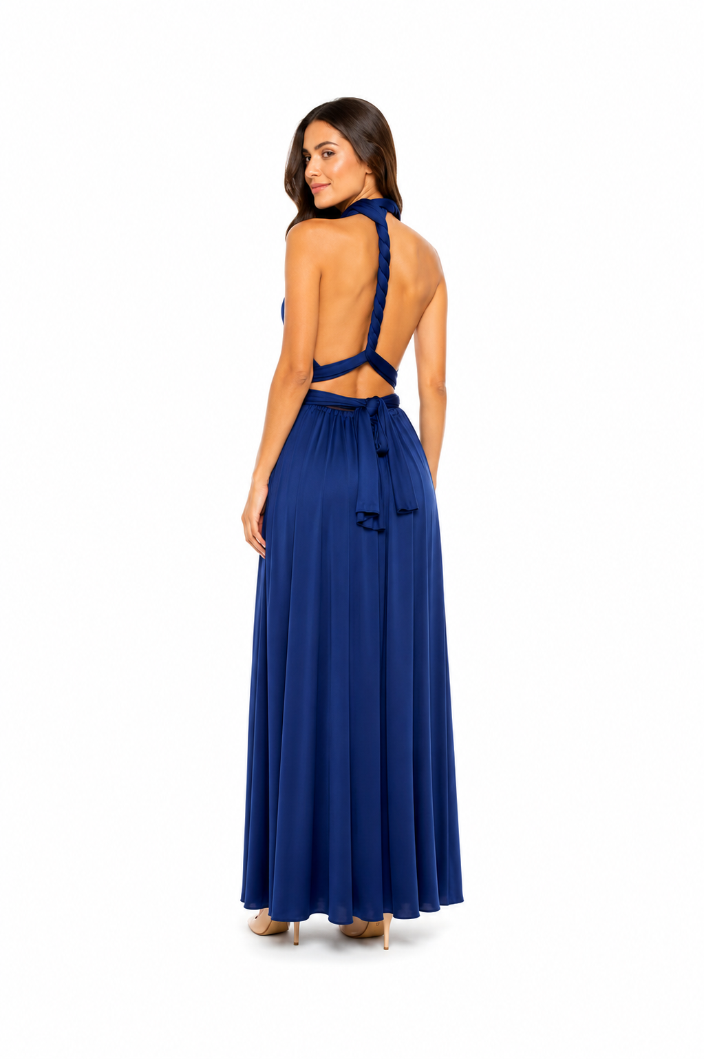Arriendo de vestido largo azul armable lycra