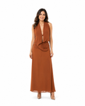 Arriendo de vestido terracota de gasa marca Debut