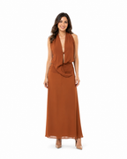 Arriendo de vestido terracota de gasa marca Debut