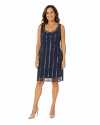 Arriendo de vestido corto azul con mostacillas