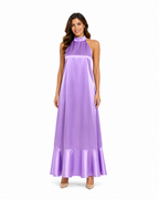 Arriendo de vestido lila satin largo coleccion Chic Dress Project espalda descubierta