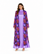 Arriendo de abrigo kimono floreado tonos morados