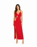 Arriendo de vestido largo rojo asimétrico