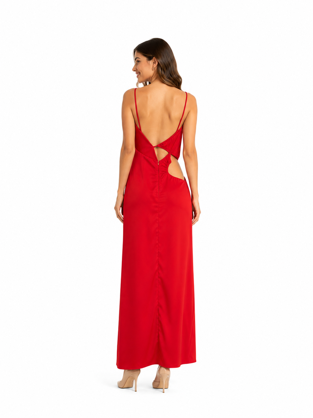Arriendo de vestido largo rojo asimétrico
