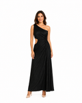 Arriendo de vestido largo negro plizado asimétrico
