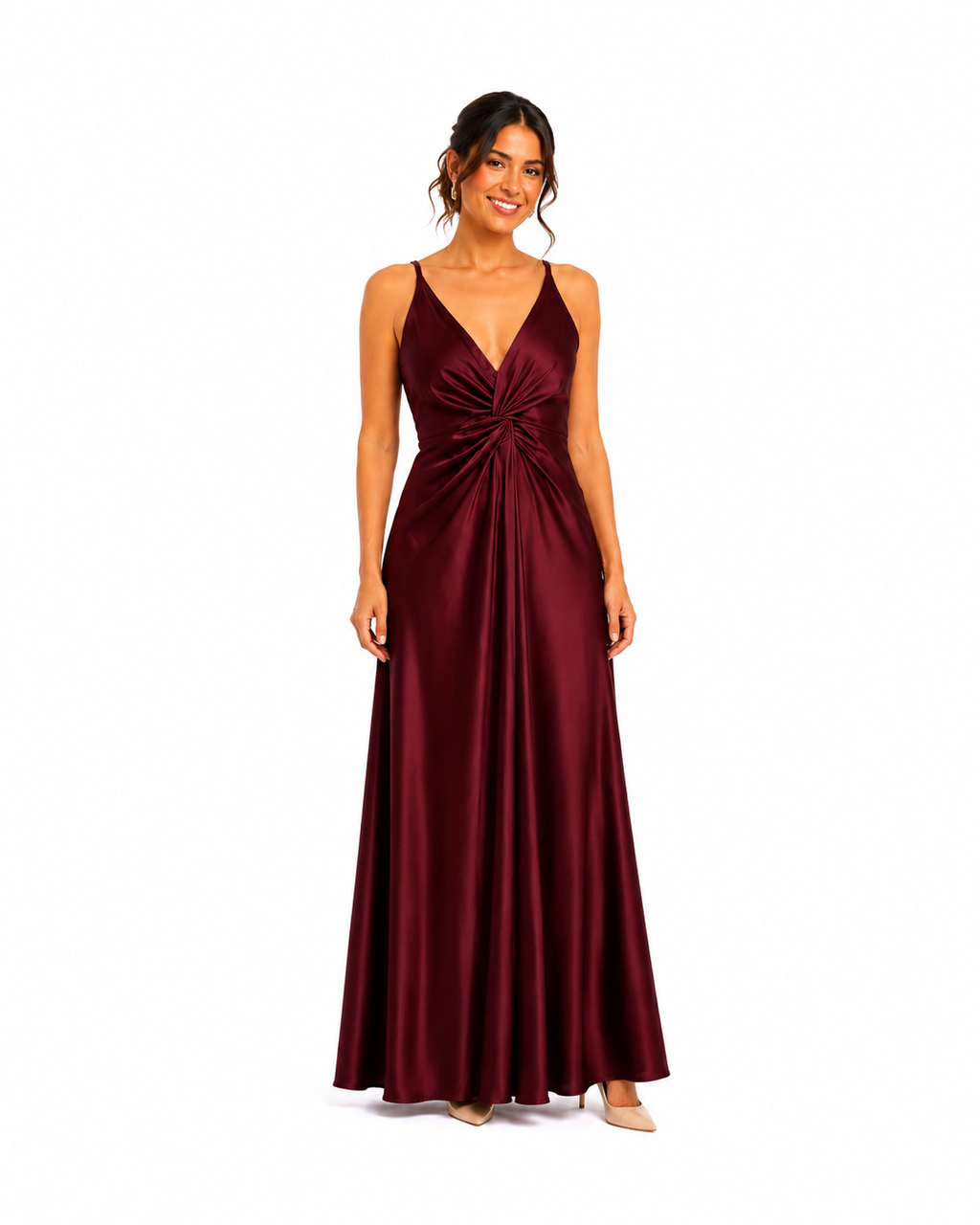 Arriendo vestido largo nudo burdeo