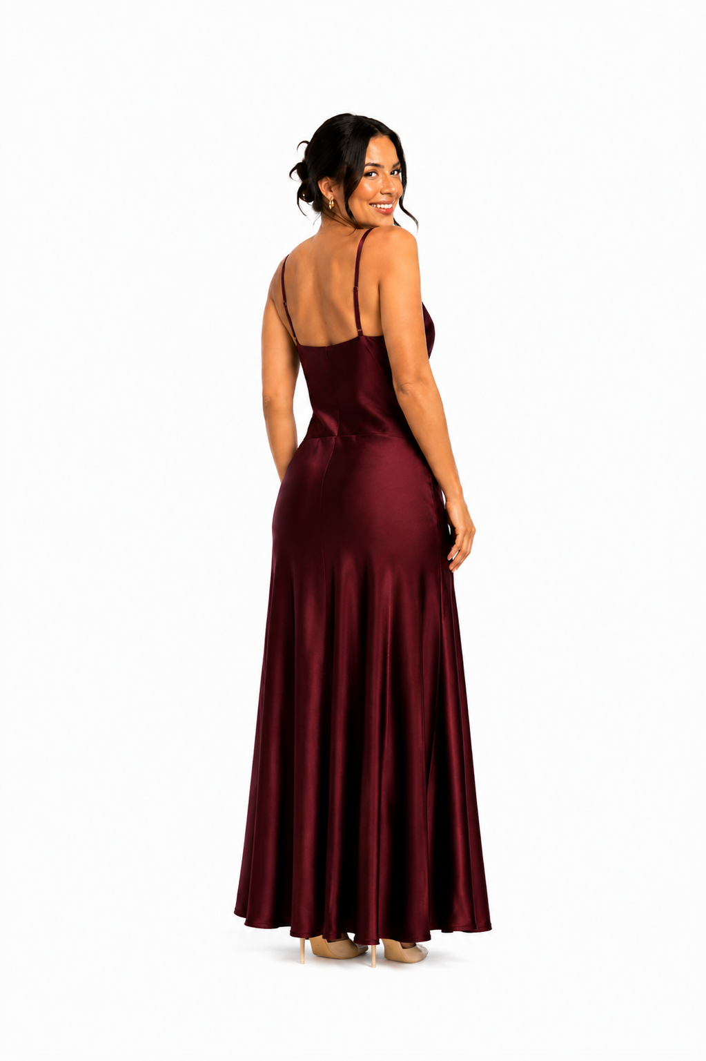 Arriendo vestido largo nudo burdeo