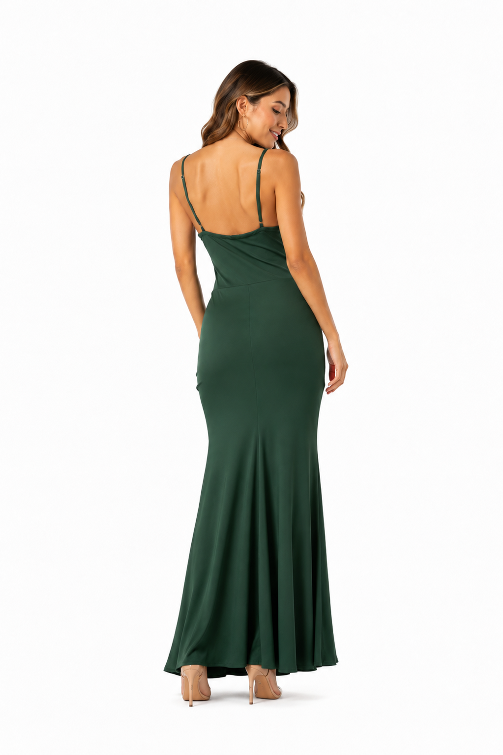Arriendo de vestido largo verde corset