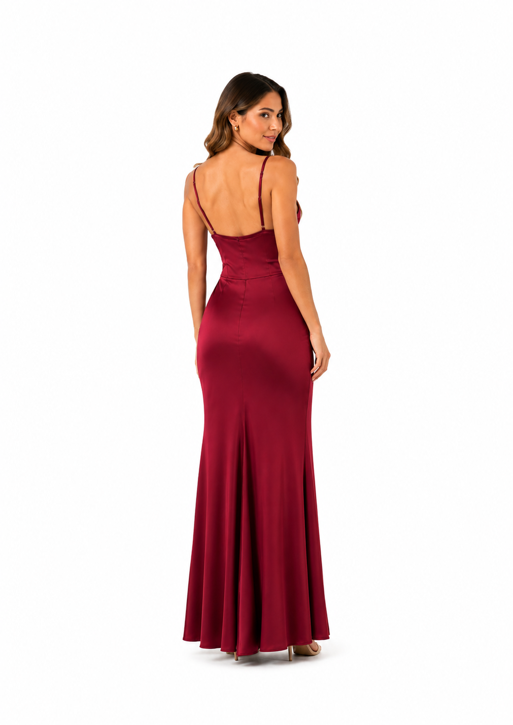 Arriendo de vestido largo burdeo corset