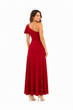 Arriendo de Vestido largo lycra rojo italiano con un hombro