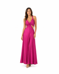Arriendo de 	Vestido largo marca makia tori fucsia con tajo adelante y cut out