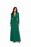 Arriendo de vestido verde largo con tajo y mangas Lady Pipa España madrina o invitada