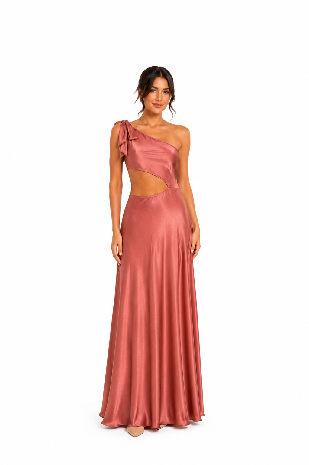 Vestido largo color durazno cut out