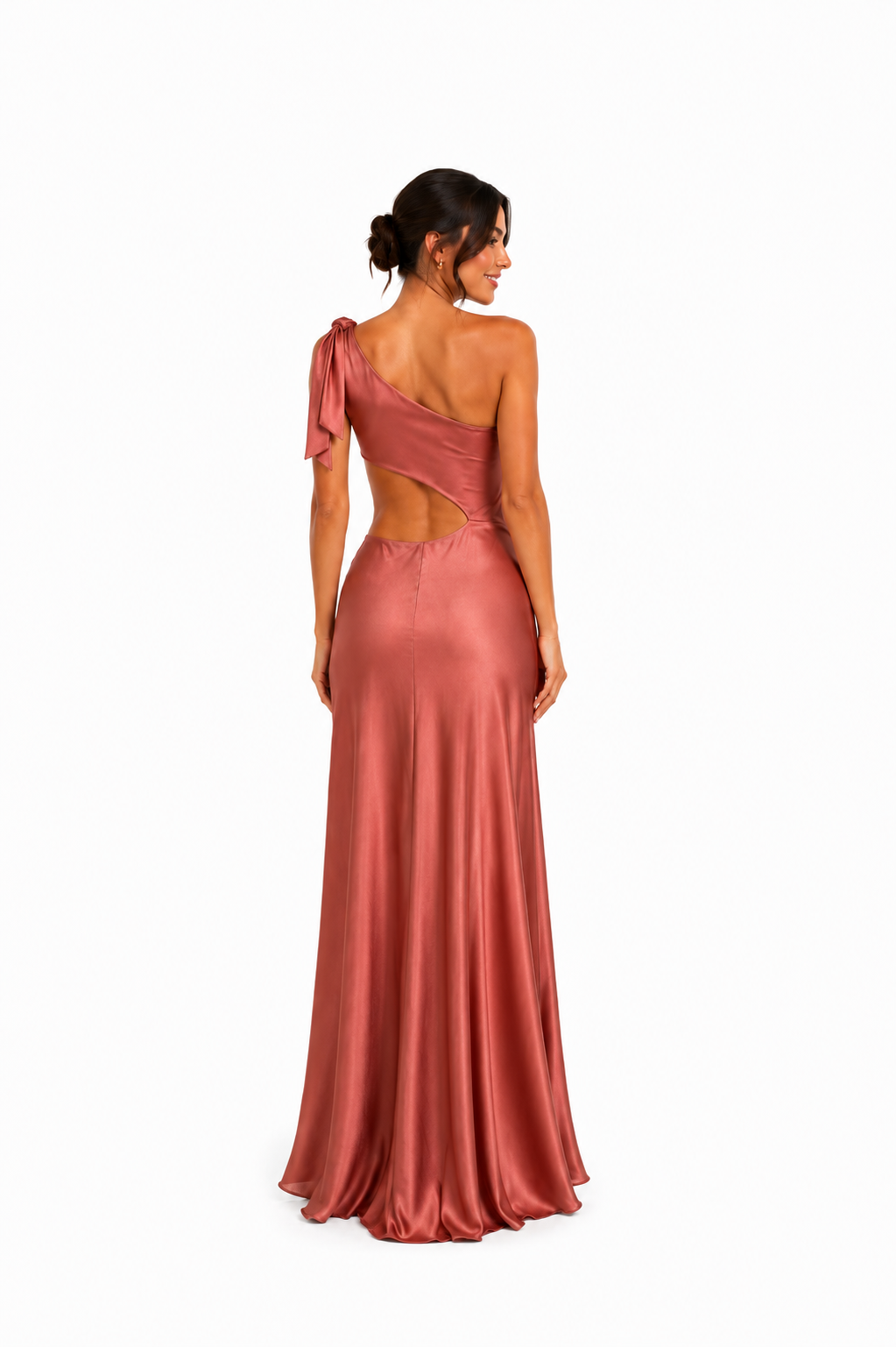 Vestido largo color durazno cut out