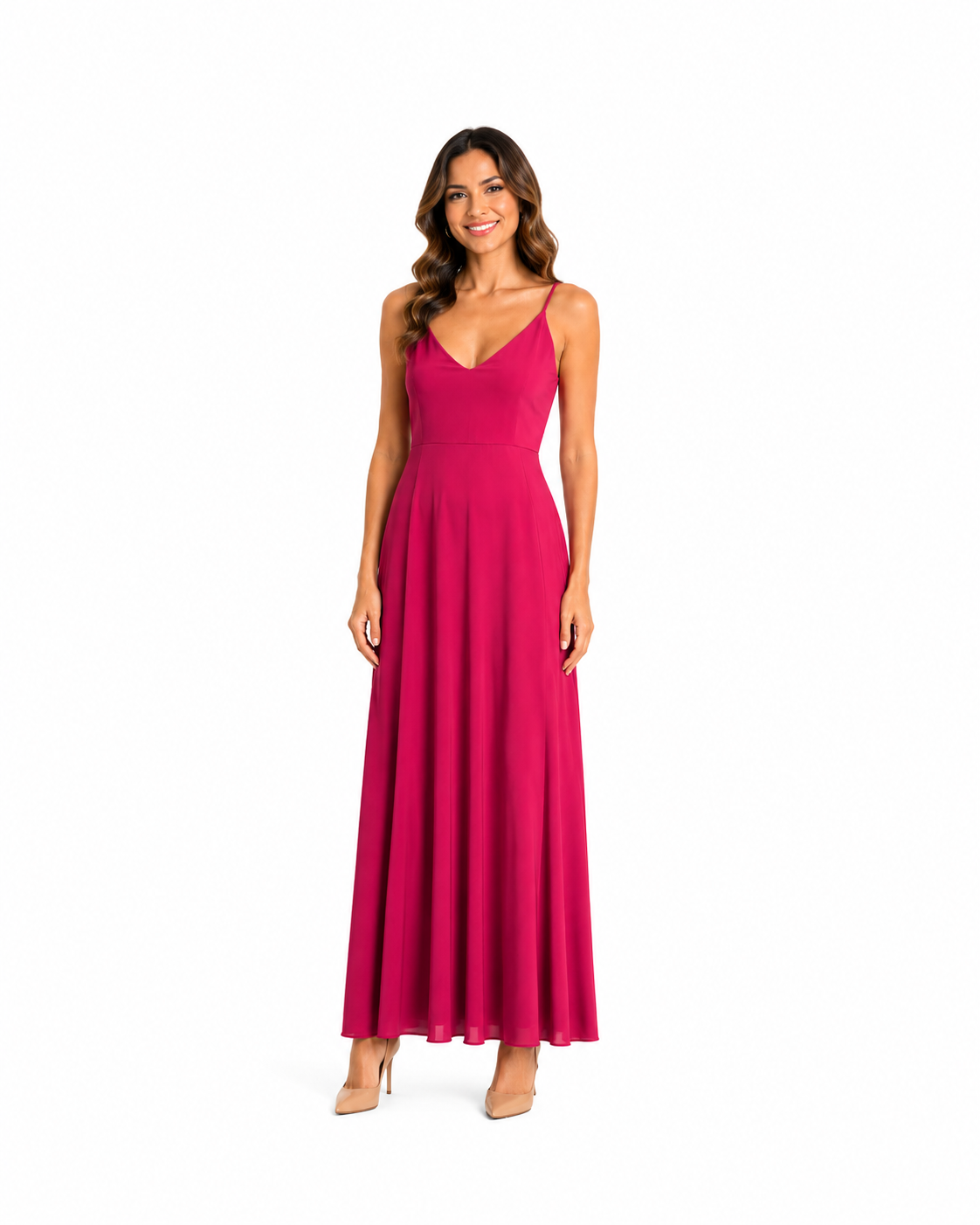 Arriendo de Vestido lycra fucsia largo amarre en espalda