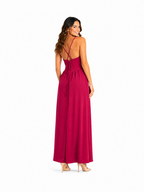 Arriendo de Vestido lycra fucsia largo amarre en espalda