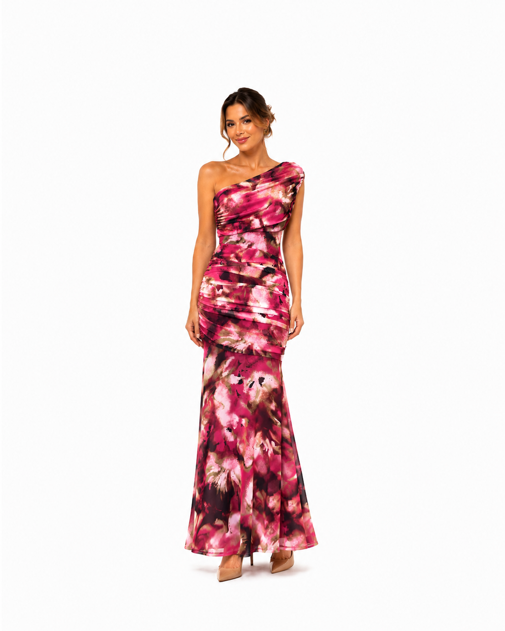 Vestido plisado elasticado con estampados español largo