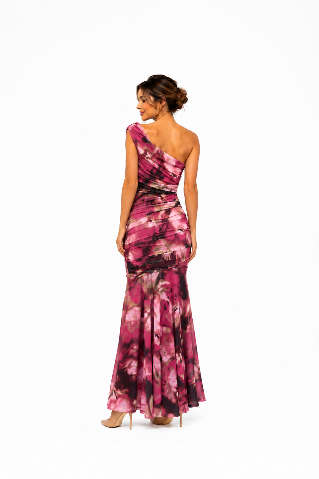 Vestido plisado elasticado con estampados español largo