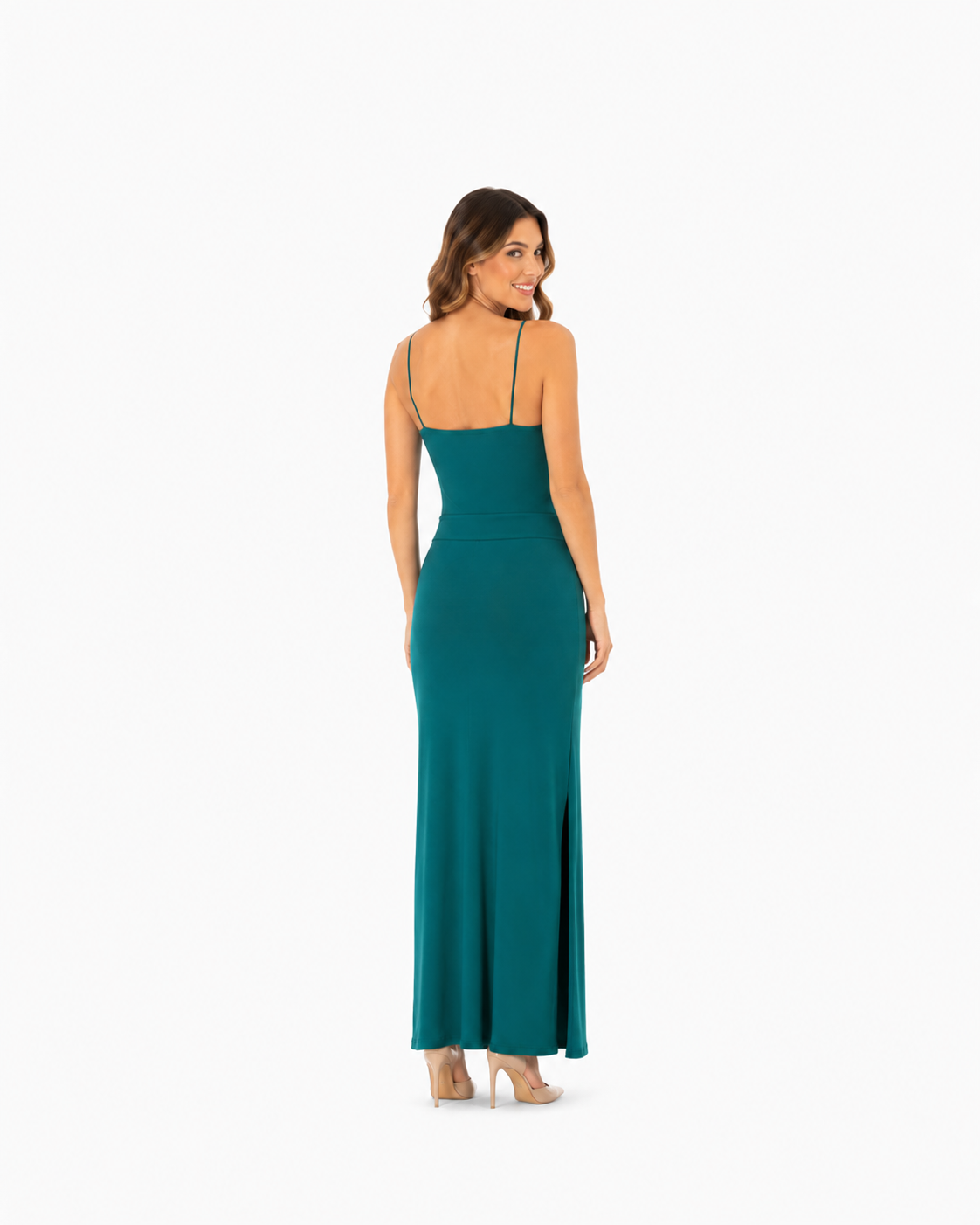 Arriendo de vestido largo verde cut out