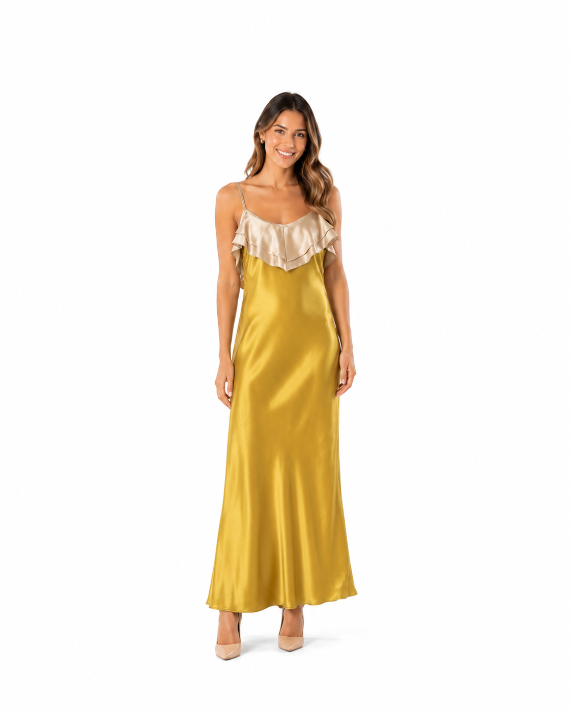 Arriendo de Vestido largo seda dorado pao vietnam