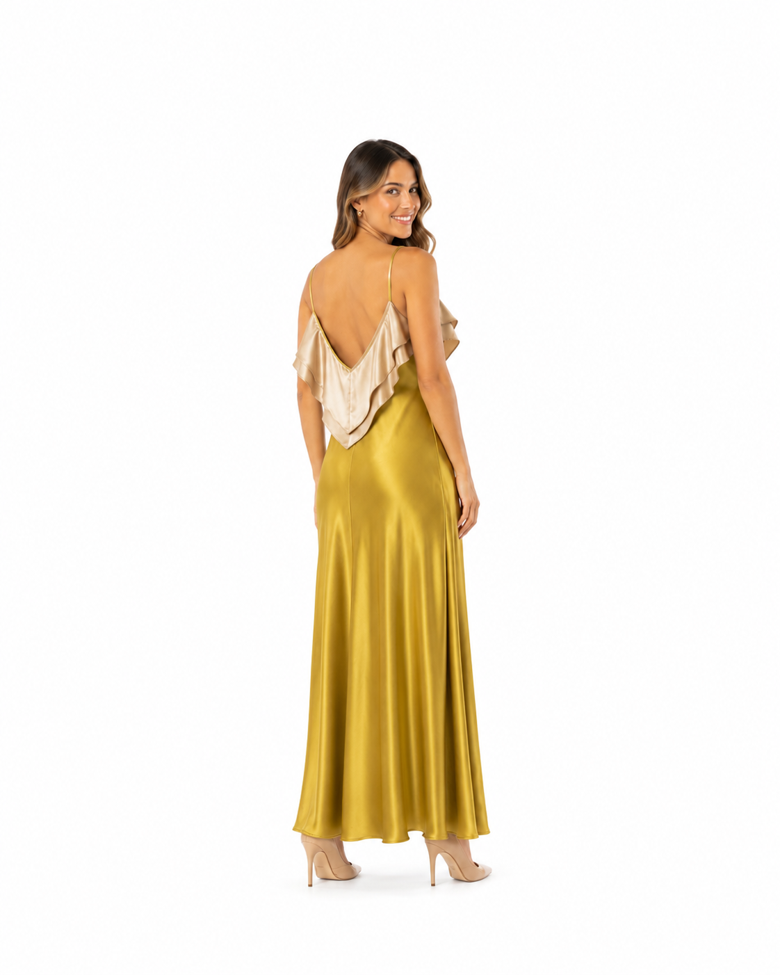 Arriendo de Vestido largo seda dorado pao vietnam