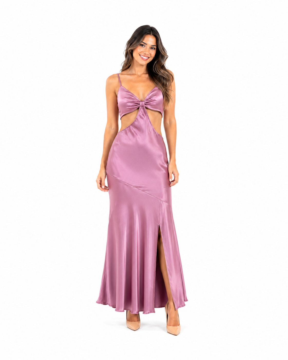 Vestido malva cut out largo