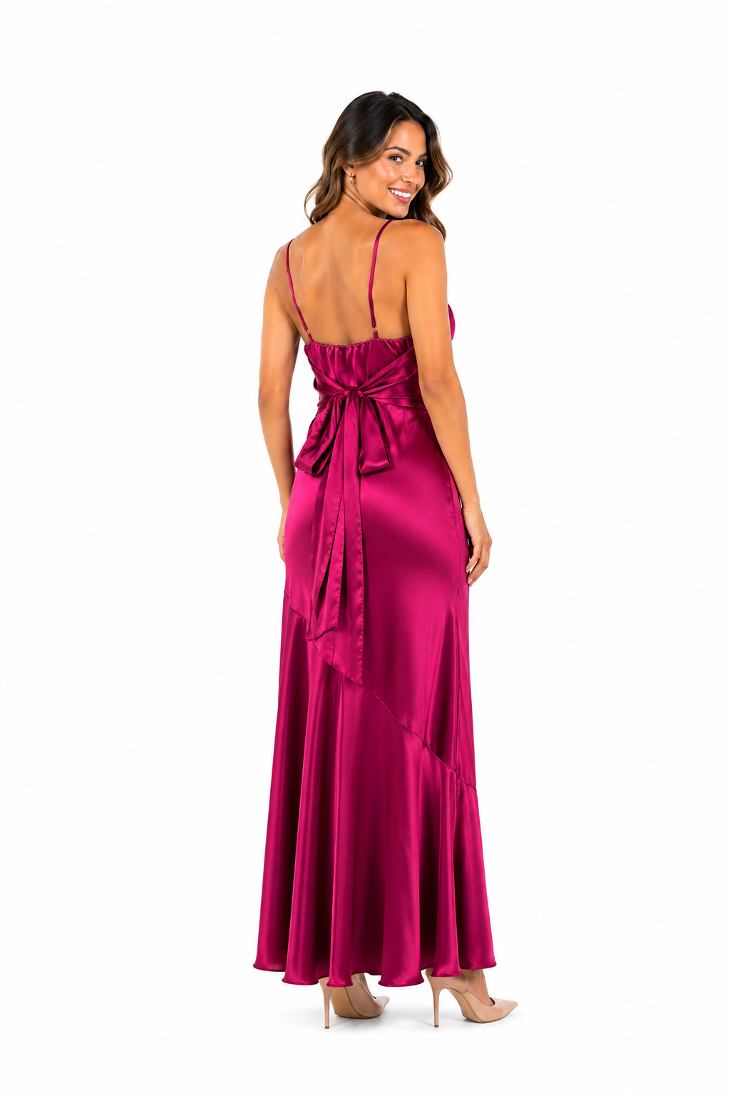 Vestido burdeo de seda largo