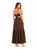 Arriendo de vestido café cut out Brasil largo