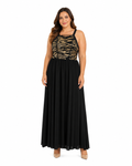 Arriendo de vestido largo negro con dorado marca debut