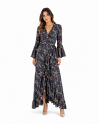Arriendo de vestido largo ajustable estampado escote en V