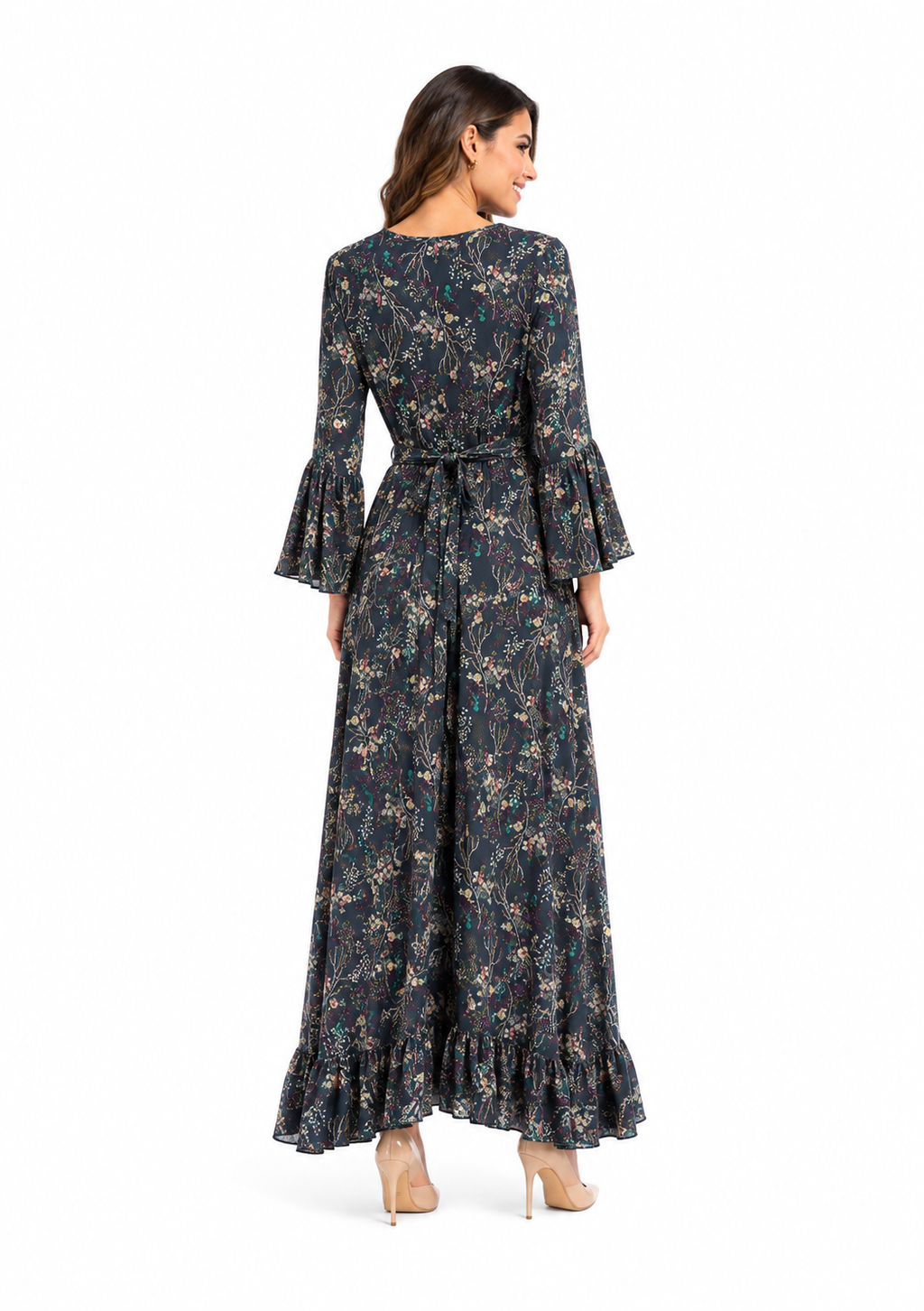 Arriendo de vestido largo ajustable estampado escote en V