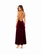 Arriendo de vestidos burdeo de terciopelo largo