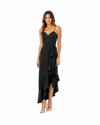 Arriendo de vestido largo marca Debut negro con vuelos